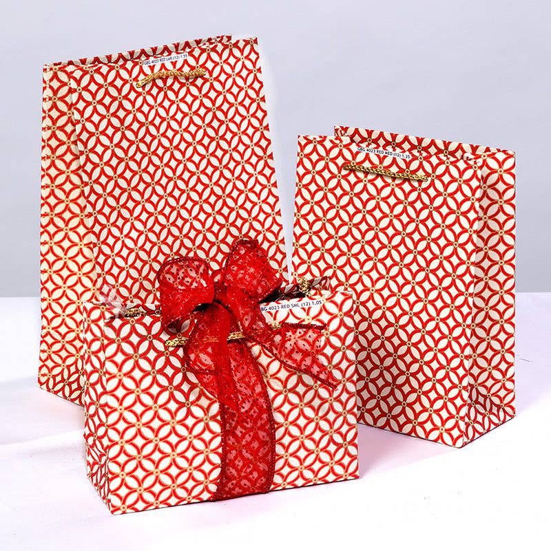 Red Trellis Print Gift Bag