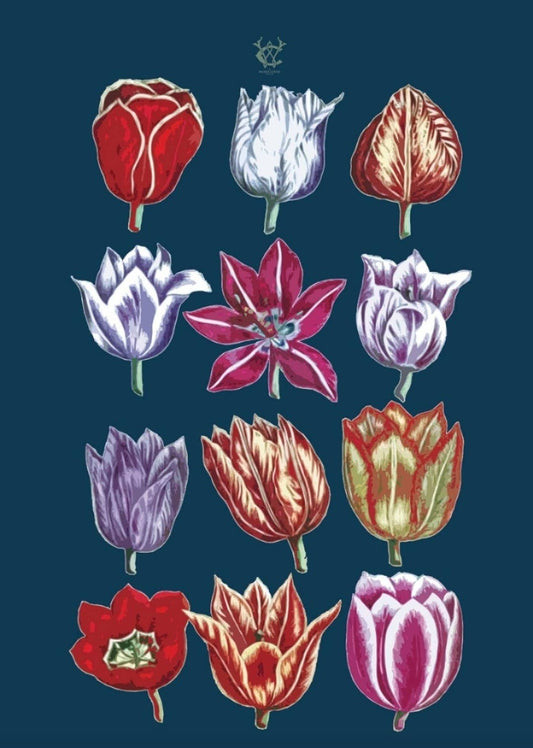 Navy Tulips Tea Towel