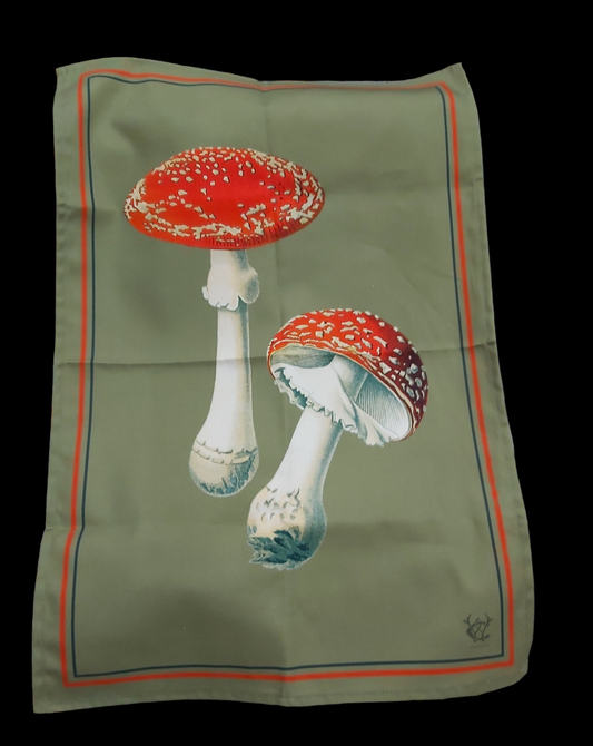 Amanita Muscaria Olive Tea Towel