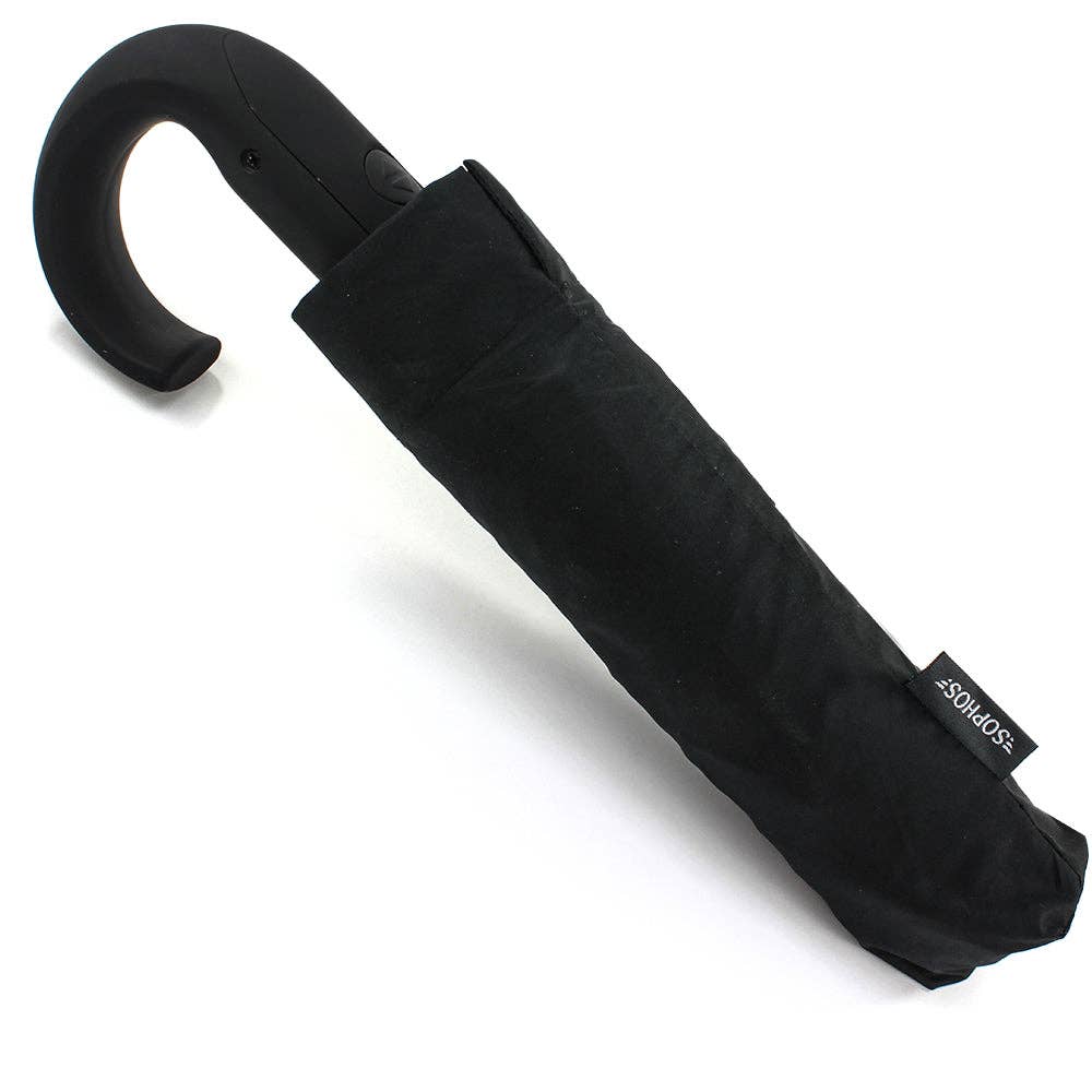 Short Auto Open Black Umbrella, Rubber Handle